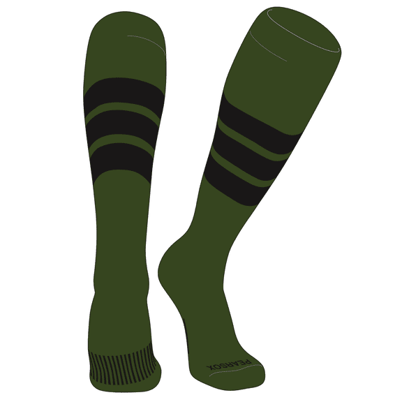 PEAR SOX Striped OTC Baseball, Softball, Football Socks (C) Military Green, Black (XS)