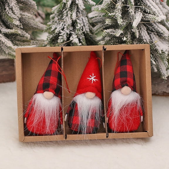 Christmas Red And Black Checkered Face Less Doll Set Christmas Pendant For Xmas Navidad Natal New Year 2024 Desktop Decoration