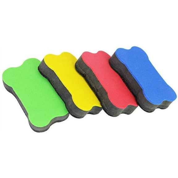 BUZIFU 4 PCS Magnetic Whiteboard Erasers 4 Colors Dry Wipe Cleaner Eraser Bone-Shaped Chalk Eraser Chalk Holder Stationary Set for Classroom Home Office (Random Color)