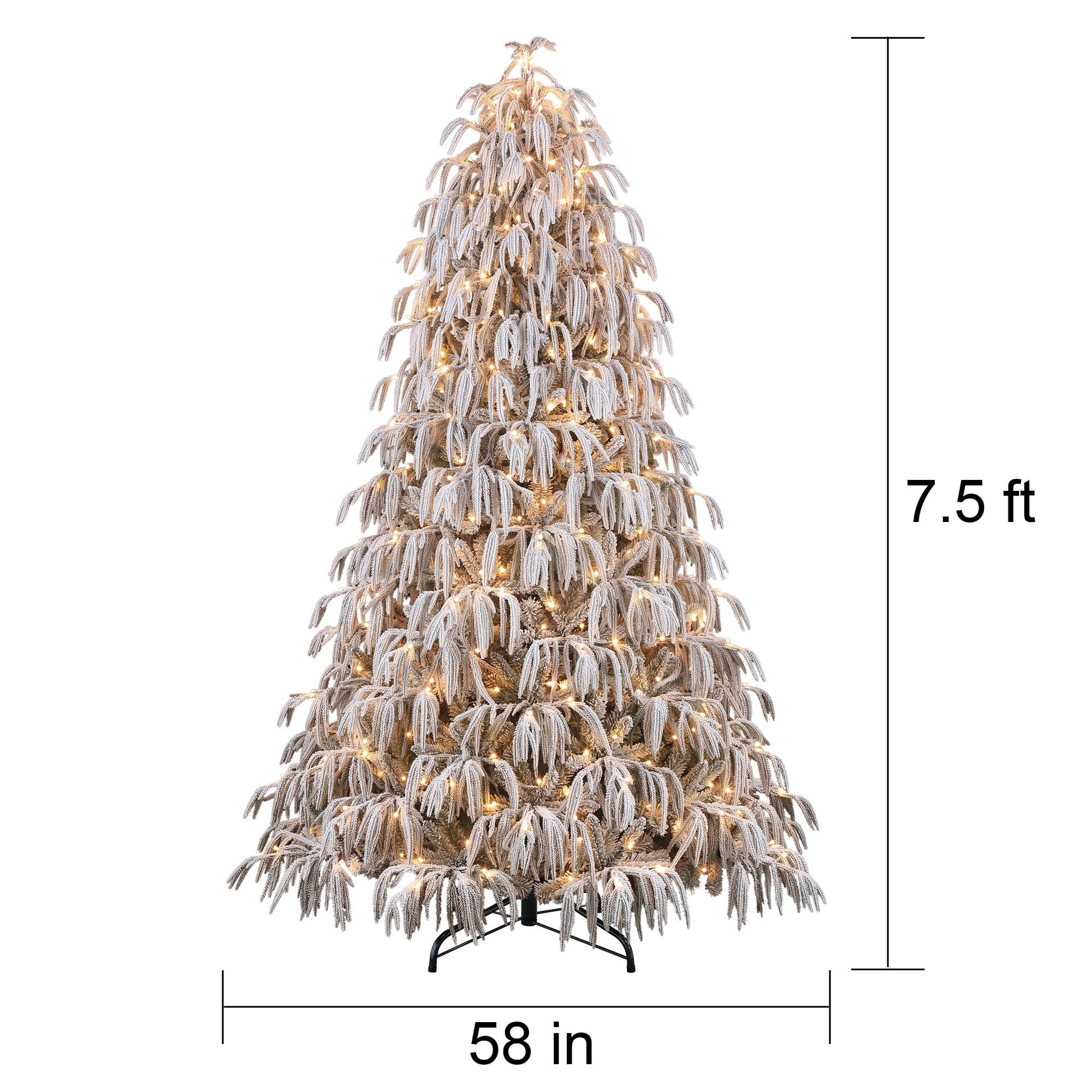 7.5' Pre-Lit Glittering Snow-Flocked Hamilton Spruce White Artificial Christmas Tree with 450 Color-Changing LED Lights and Stand, by Holiday Time