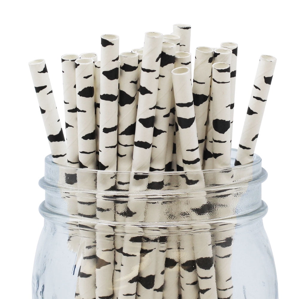 Just Artifacts 100pcs Decorative Paper Straws Birch Branch Pattern Decorative Paper Straws