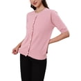 thumbnail image 4 of INSPIRE CHIC Women's Button Down Cardigan Knit Sweater Lightweight Crew Neck Puff Short Sleeve Casual Cardigans L Pink, 4 of 6
