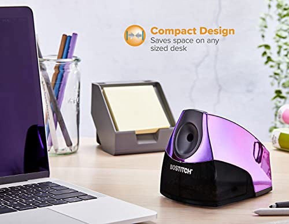 Bostitch Personal Electric pencl Sharpener, Powerful Stall-Free Motor, High Capacity Shavings Tray, Metallic Purple