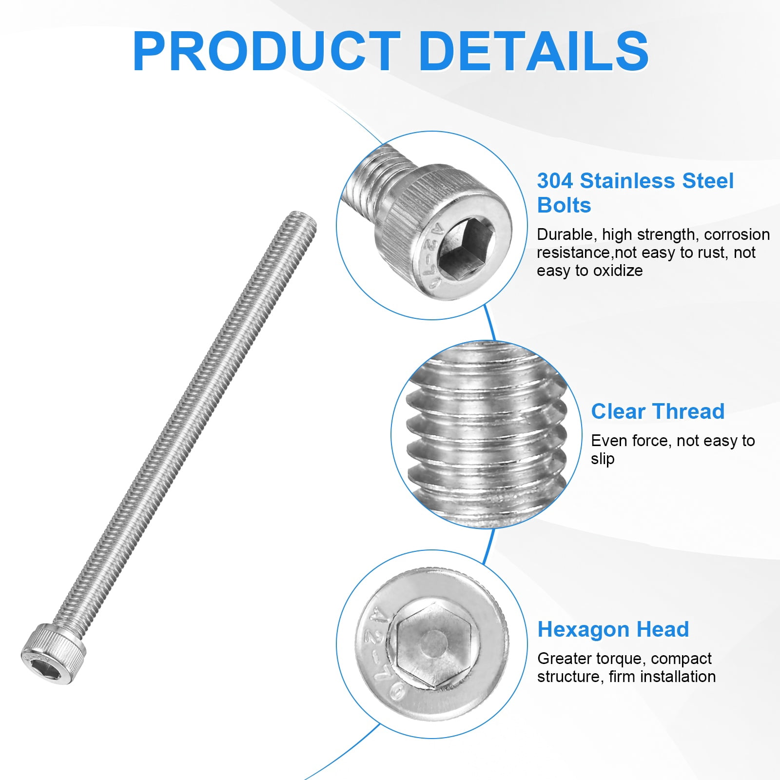 Uxcell 10-Pack M8 x 120mm Hex Socket Head Cap Screws Bolts, 304 Stainless Steel Machine Bolt Full Thread Precision Fasteners