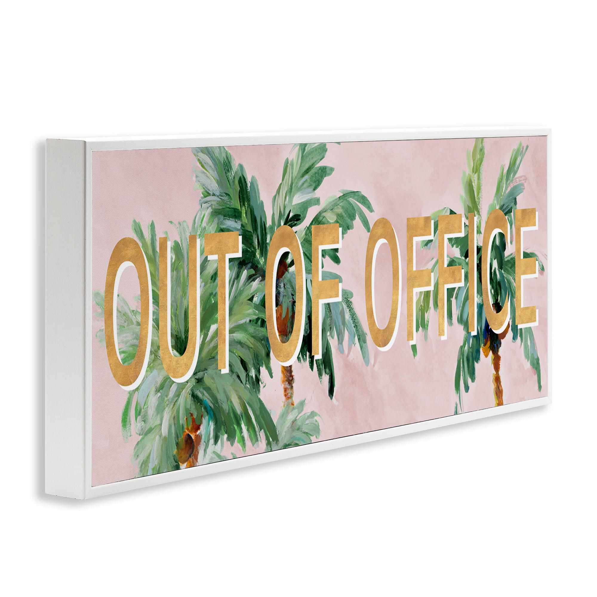 Stupell Industries Out Of Office Palms Typography Painting White Framed Art Print Wall Art, 24 x 10