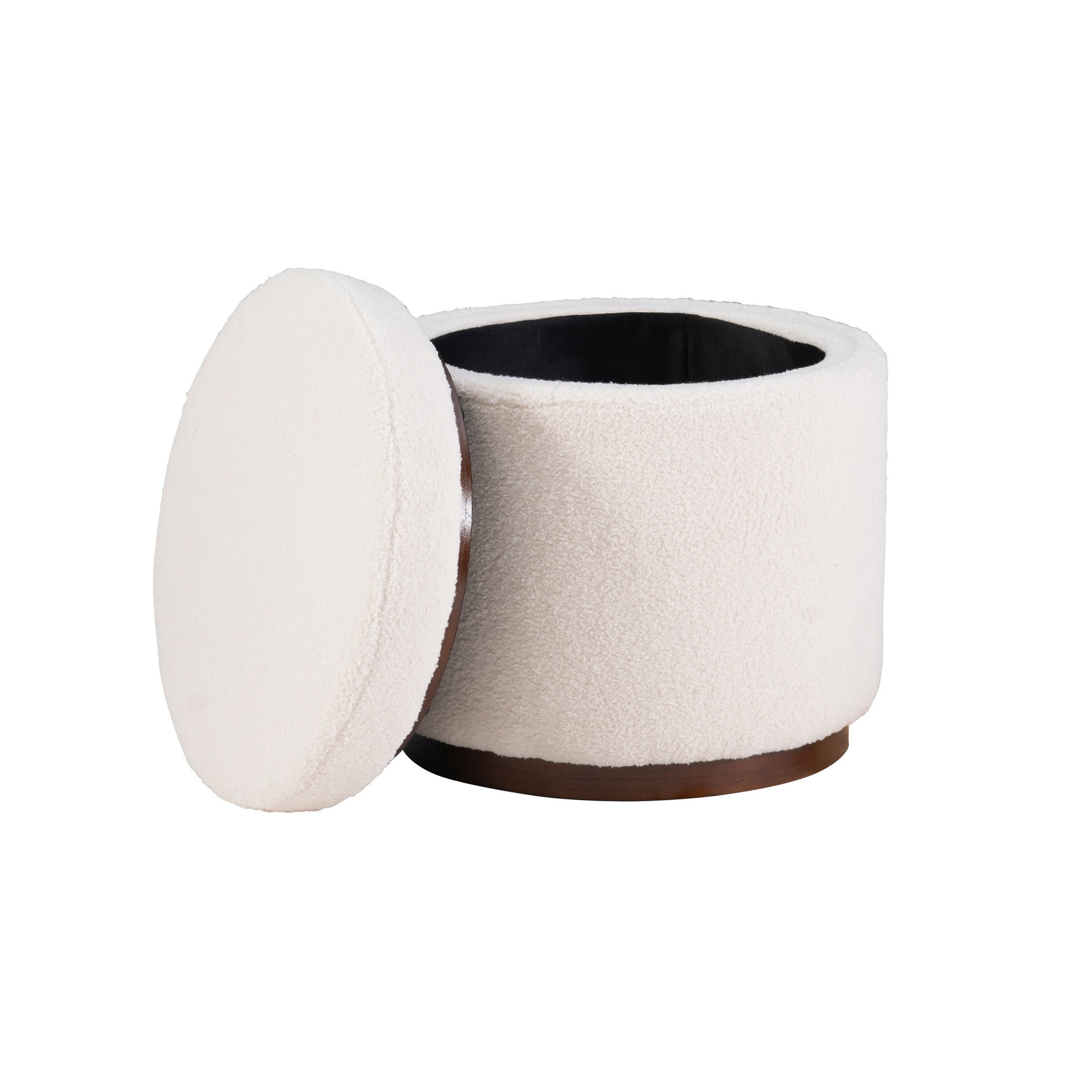 Linon Primrose Storage Ottoman Stool, Walnut Finish with Natural Sherpa Fabric