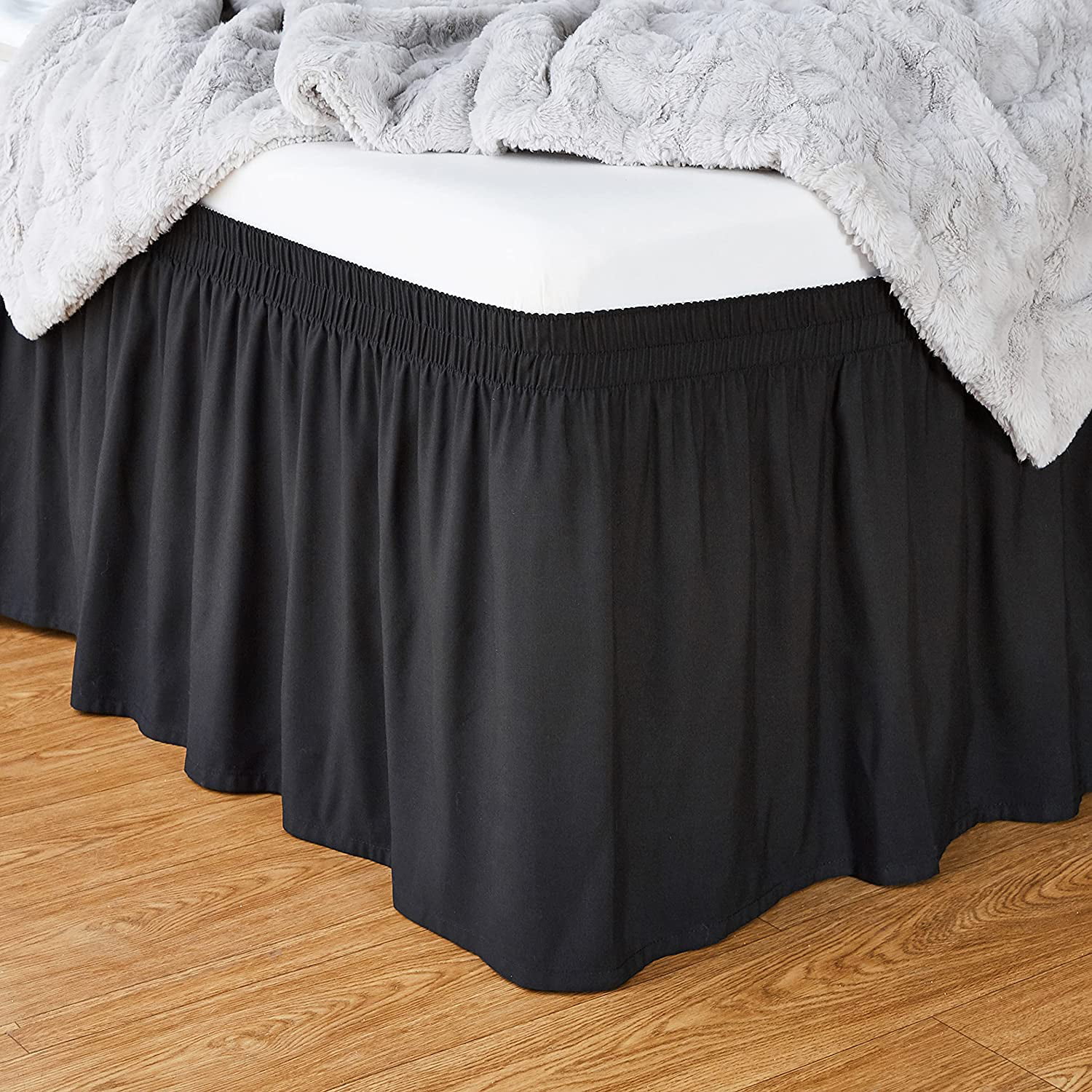 Fancy Linen Elastic Bed Ruffles Bed-Skirt 17" Drop Solid Black All Sizes New 