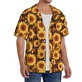 thumbnail image 4 of Honeii 's Vintage Brown Plaid Sunflower for men's short-sleeved button-up collared shirt featuring a pocket, perfect for beach vacations, and travel adventures., 4 of 5