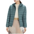 thumbnail image 1 of FAIWAD Long Puffer Lightweight Coat for Womens Button Round Neck Long Sleeve Down Outwearwith Pockets, 1 of 7