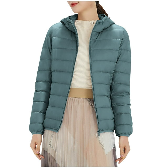 FAIWAD Long Puffer Lightweight Coat for Womens Button Round Neck Long Sleeve Down Outwearwith Pockets