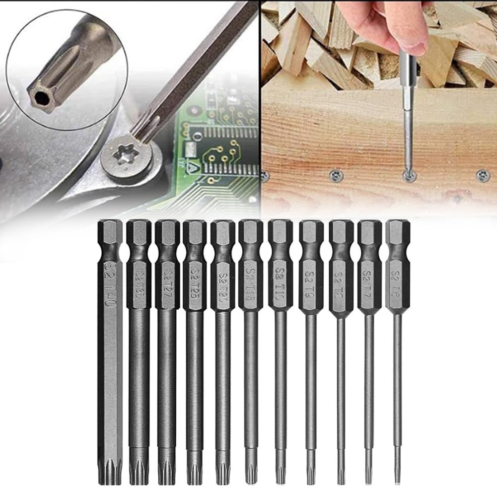 11pcs 100mm for Torx Head Screwdriver Bit Set Hex Shank Long Drill Bits