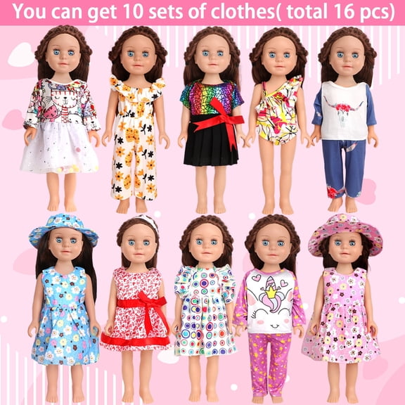 10 piece doll clothes for 18-inch reborn baby dolls, doll skirt/pajamas/swimsuit/londine/hairpin, children's toy doll accessories, birthday gifts, holiday parties