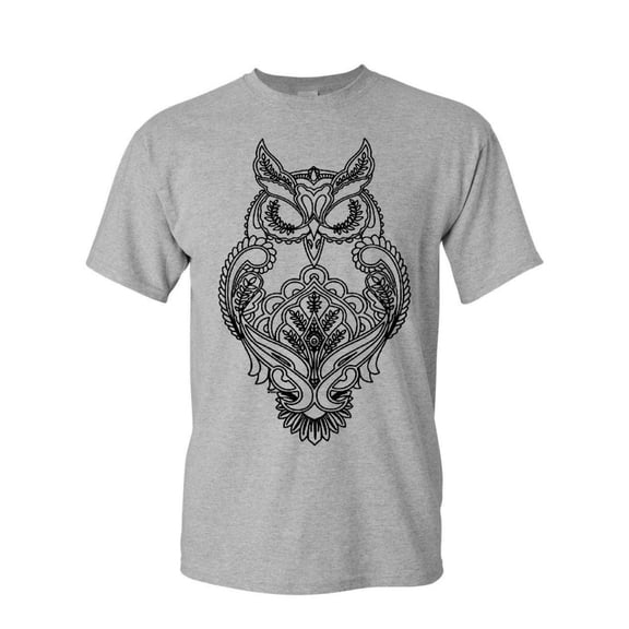 Tee Hunt Black Owl Henna Style T-Shirt Wildlife Nature Knowledge Wisdom Mens Shirt