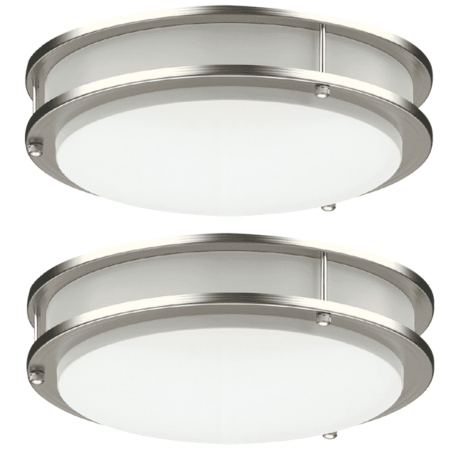 12 Inch Brushed Nickel Flush Mount LED Ceiling Light, 15W Dimmable 1200LM 3CCT, 2-PACK