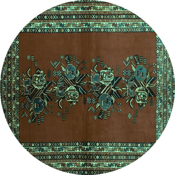 Ahgly Company Indoor Round Persian Turquoise Blue Traditional Area Rugs, 7' Round