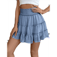 thumbnail image 2 of Womens Summer Flowy High Waist Ruffle Casual Cute Boho Beach Short Skirts Built-in Shorts Blue M, 2 of 7