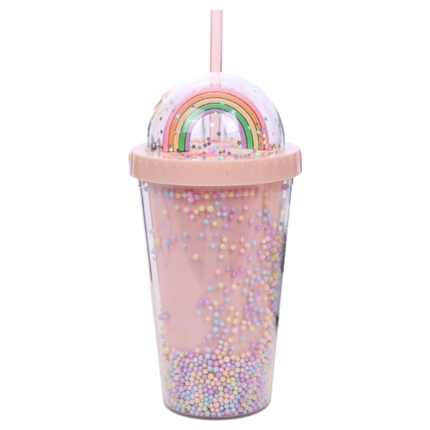 Inteprter Botella de agua duradera con pajita, múltiples opciones de colores, múltiples opciones de colores, taza de agua de plástico Teteras rosa
