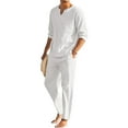 thumbnail image 1 of Sunloudy 2 Pieces Men's Summer Fall Cotton Linen Clothes Solid Color Long Sleeve Shirt + Elastic Waist Pants Casual Set, 1 of 1