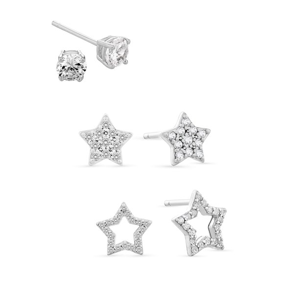 1.69ct CZ, Star and Open Star Earrings set in Sterling Silver