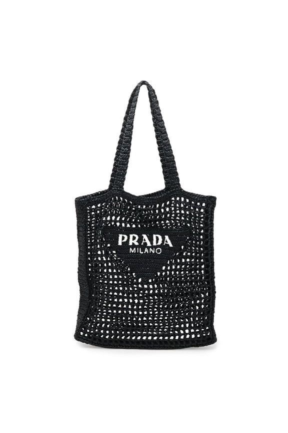 Pre-Owned PRADA Prada Crochet Tote Bag Shoulder Black White 1BG393