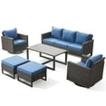 thumbnail image 2 of Unnifurnzi Outdoor Furniture-6 Pieces Outdoor Conversation Sets with Outdoor Swivel Rocking Chairs Outdoor Couch and Ottoman Outdoor Wicker Furniture for Deck Balcony Garden-Brown/Blue, 2 of 7