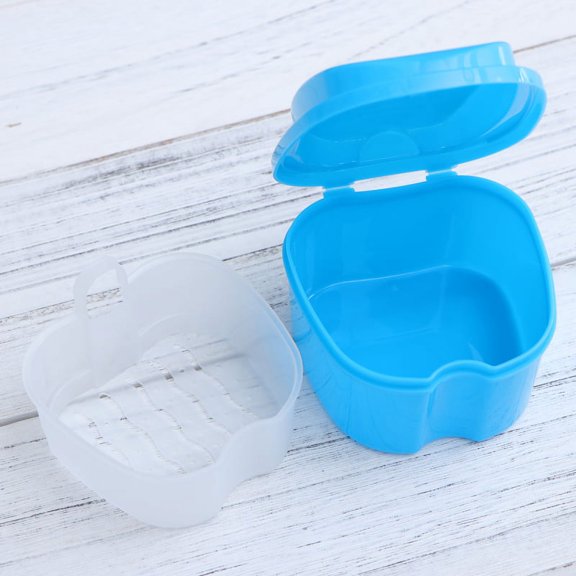 Denture Bath Case Cup Box Holder Storage Soak Container with Strainer Basket for Travel Cleaning