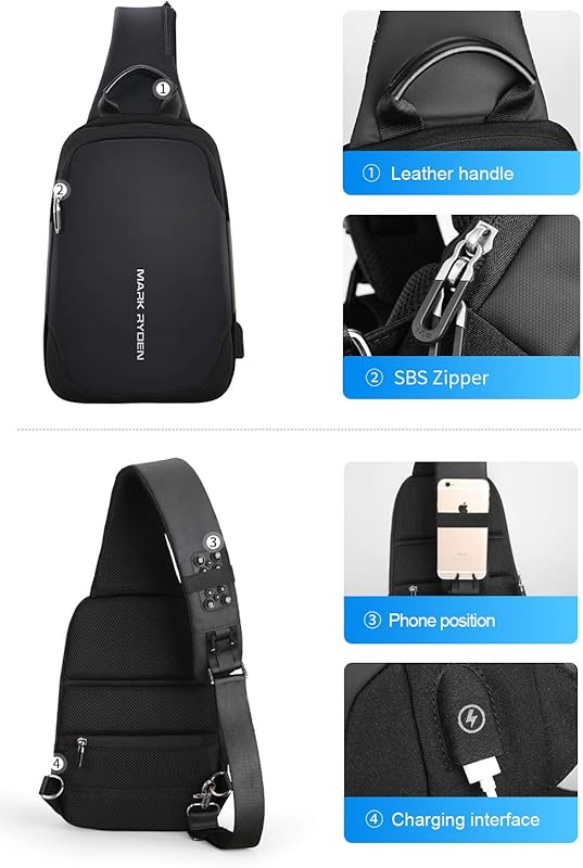 MARK RYDEN Anti-theft Sling Chest Bag Handbag for Men Waterproof Crossbody Travel Shoulder Bag Fit for 9.7" ipad …