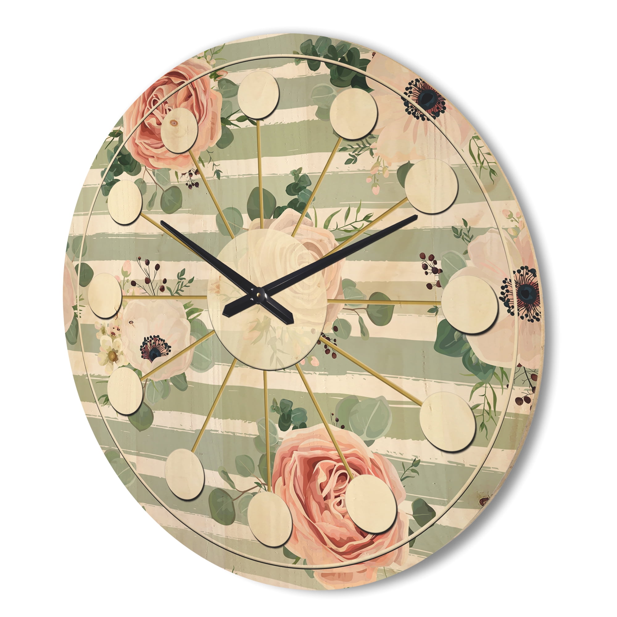 Designart 'Retro Pattern Over Floral III' Mid-Century Modern Wood Wall Clock