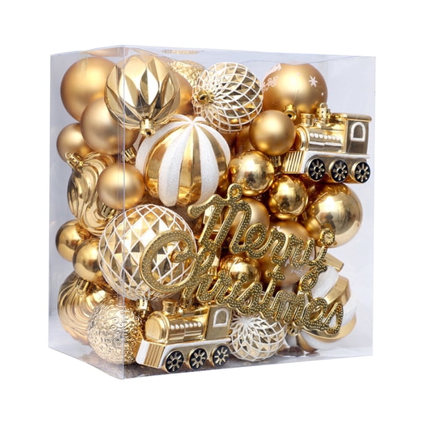 Adornos Navideños: Set de 65 Bolas Navideñas Pintadas | Adornos de Plástico para El Árbol de Navidad | Embalaje Reforzado | Ligero | 65 Piezas