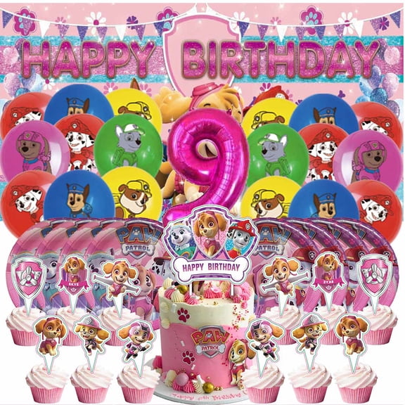 Paw Patrol Balloons Party Supplies 9th Decor Tableware Birthday Cake Topper Decorations Banner Backdrop