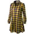 thumbnail image 2 of Doublju Women's Roll up Tab Sleeve Loose Fit Flared Plaid Shirts Dress With Plus Size, 2 of 4