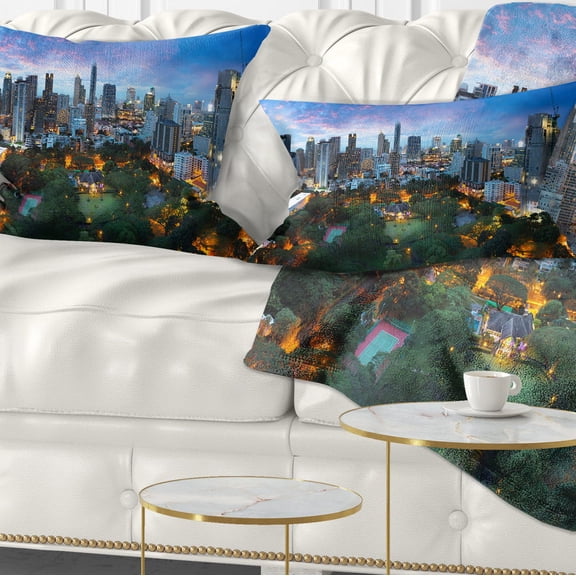 Designart Bangkok City Skyline - Cityscape Throw Pillow - 12x20