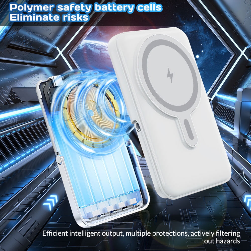 KEPEAK 10000mAh Wireless Portable Charger, Foldable Magnetic Power Bank with Type-C Cable, 22.5W PD Fast Charging Mag-Safe Battery Pack for iPhone 15/14/13/12/Pro/Pro Max, White