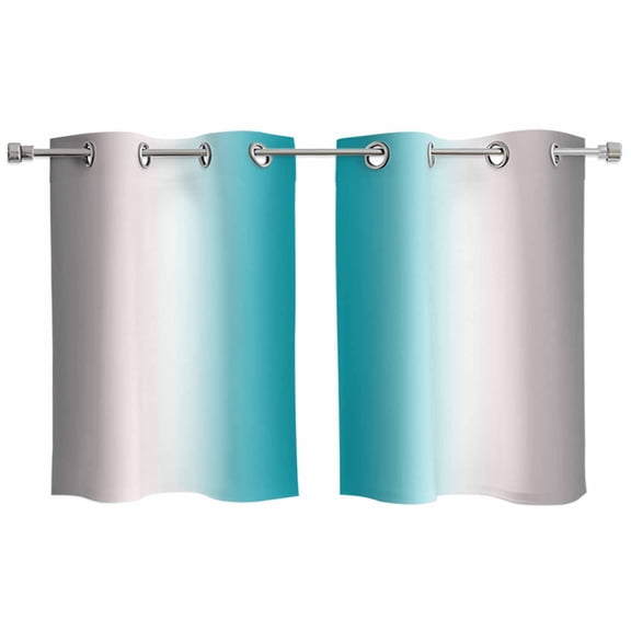 Turquoise Gray Ombre Kitchen Curtains Small Short 39 Inch Length, Farmhouse Teal Gradient Modern Art Grommet Bedroom Living Room Curtains, Light Filtering Cafe Curtain Drapes 2 Panels Set 55''x39''