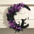 thumbnail image 5 of Farship Halloween Wreath for Front Door Halloween Moon Wreath with Mini Black Cat Grapevine Wreath Halloween Door Wreath Decorations for Home Party Indoor Outdoor-14", 5 of 7