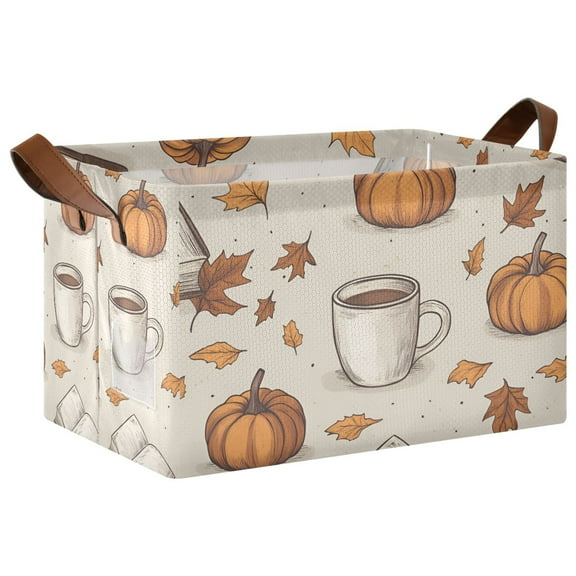 Yayeee Foldable Storage Basket for Shelves with Handles Waterproof Cloth Bins, Fall Pumpkin Pattern