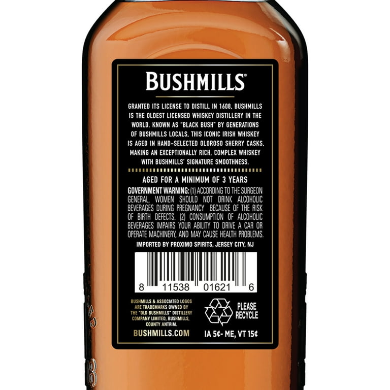 Bushmills Black Bush Irish Whiskey, 40% ABV, 80 Proof, 1