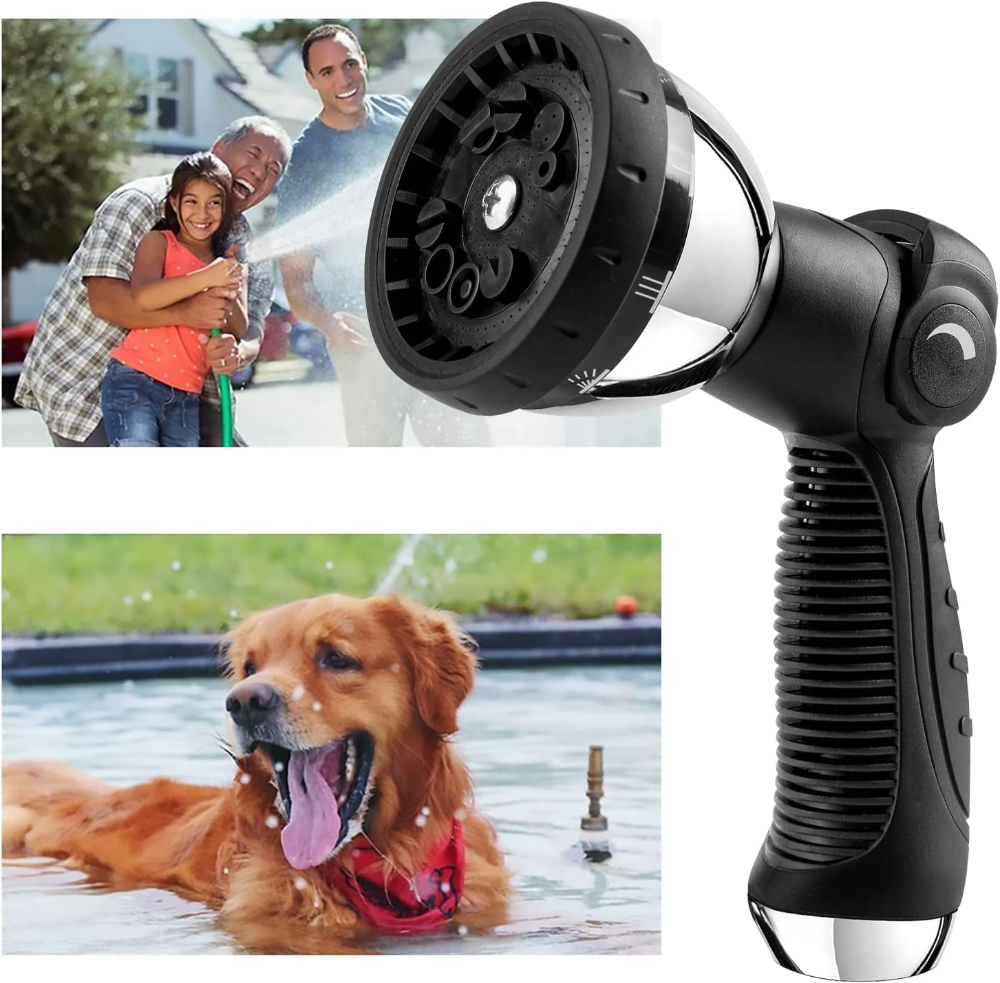 2-Pack Heavy Duty Metal Garden Hose Nozzle with Thumb Control, 10 Spray Patterns for Watering Plants, Car Washing, Pet Showering and Cleaning