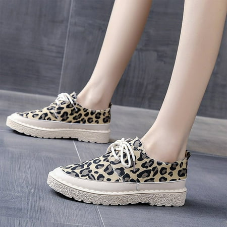 

MIASHUI shoes for women Spring And Summer Fashion Women Casual Shoes Leopard Print Breathable Canvas Flat Lace Up