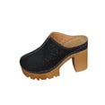 thumbnail image 2 of Womens Chunky Heel Platform Mules - Breathable Perforated PU Faux Leather Slip On Sandals with Cushioned Insole Black,Size 40, 2 of 9