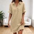 thumbnail image 2 of VBVC Women's Cotton Linen Collared Shirt Dress , Summer Casual Short Sleeve Dress For Women , Ladies' Loose Fit Button Down Dress with Pockets,Khaki,S-2XL, 2 of 7