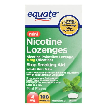 Equate Mini Nicotine Lozenges, Mint Flavor, 4 mg, 108 Ct