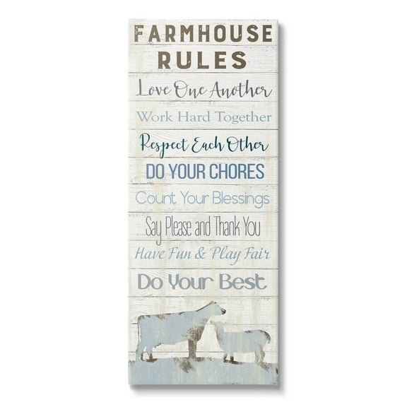 Stupell Industries Farmhouse Rules Heartening Planked List Country Animals Graphic Art Gallery Wrapped Canvas Print Wall Art, Design by Carol Robinson