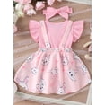thumbnail image 4 of Baby Girl Easter Outfit Bunny Ruffle Short Sleeve Shirt  one-piece  Suspender Skirt Overall Dress Newborn Easter Clothes Headband, 4 of 9