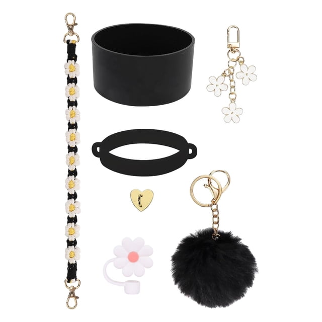 Juego de accesorios para tazas, llaveros, adornos, bonitos colgantes para tazas, juego de cadenas para tazas para actividades al aire libre, cartera, Negro