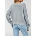 thumbnail image 5 of Women Casual V Neck Solid Color Long Sleeve Off Shoulder Loose Crop Pullover Sweater Tops, 5 of 9