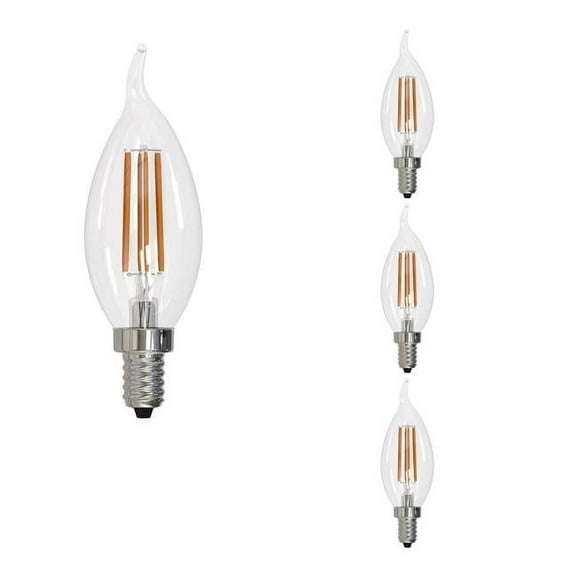 Bulbrite 862858 3000K 750 Lumen 6.5 watt LED Filament Dimmable CA10 Light Bulbs with a Clear & Candelabra E12 Base, Soft White - Pack of 4