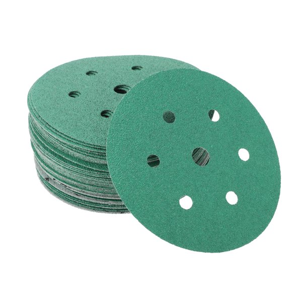 Ofertas Únicas 50 Pcs Discos de Lijado para Automóviles y Madera, Lijado Suave con Gancho y Bucle para Trabajos en Madera, Acabado Automotriz 5.91" 7 Agujeros 80 Grano Verde Alúmina de Circonio