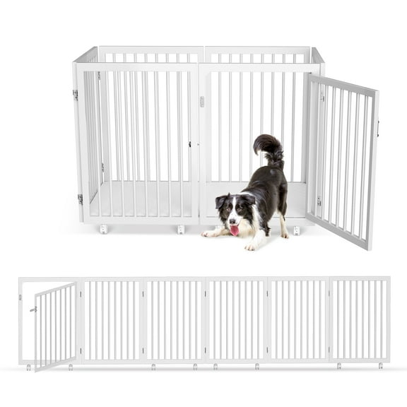 MOPHOTO Heavy Duty Metal Dog Playpen with Door, 30" High, 6-Panel Portable Exercise Fence, 2 Wooden Bottom Boards, Indoor/Outdoor Use, Dog Pen for Large/Medium/Small Dogs