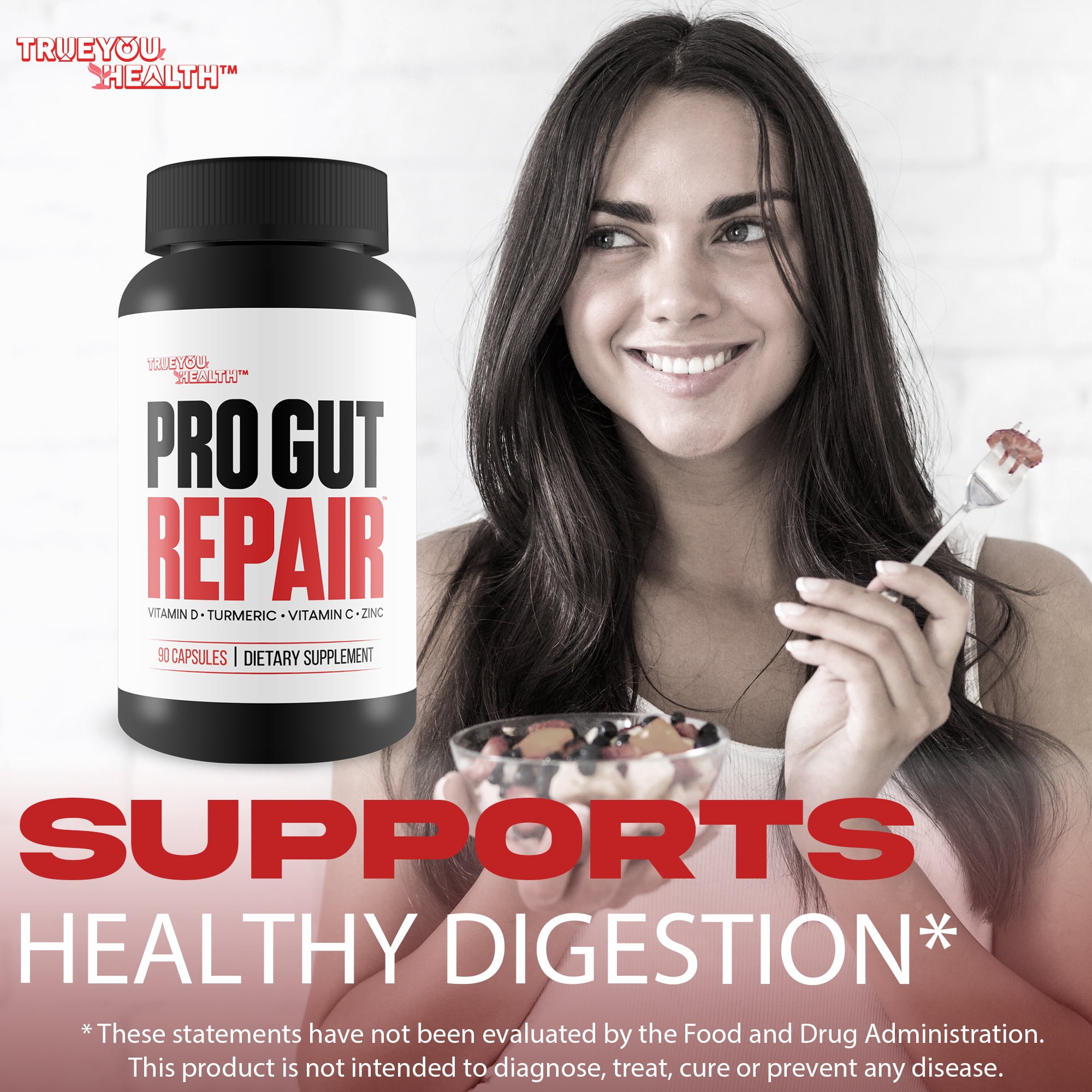 Pro Gut Repair - Leaky Gut Repair Supplements - High Fiber Natural Formula w/Vitamin C & Vitamin D - Turmeric - Zinc Gut Lining Repair Support - Promote Digestive